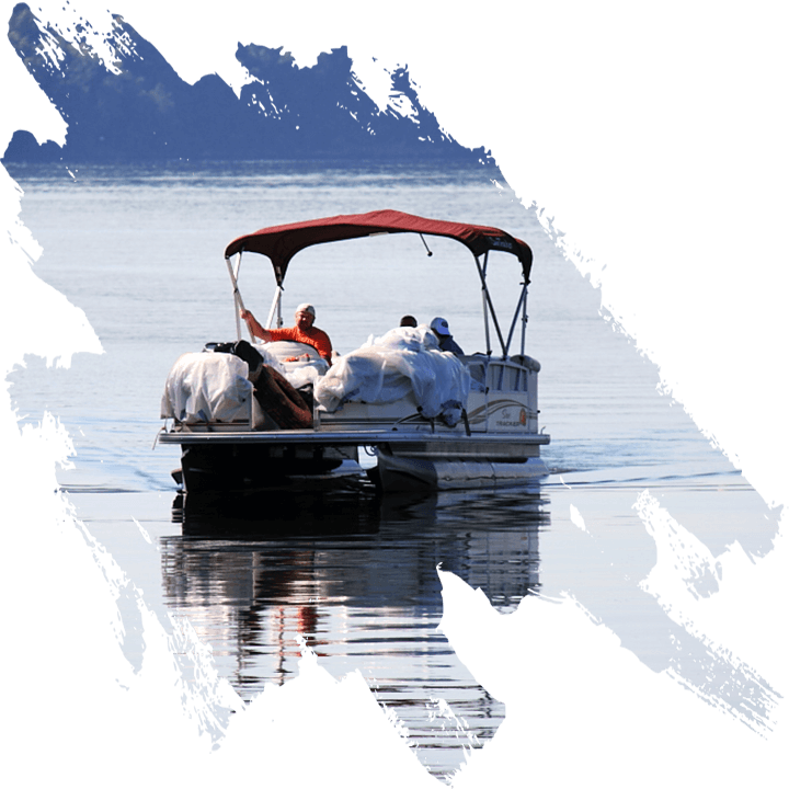 Transporting garbage bags on boat